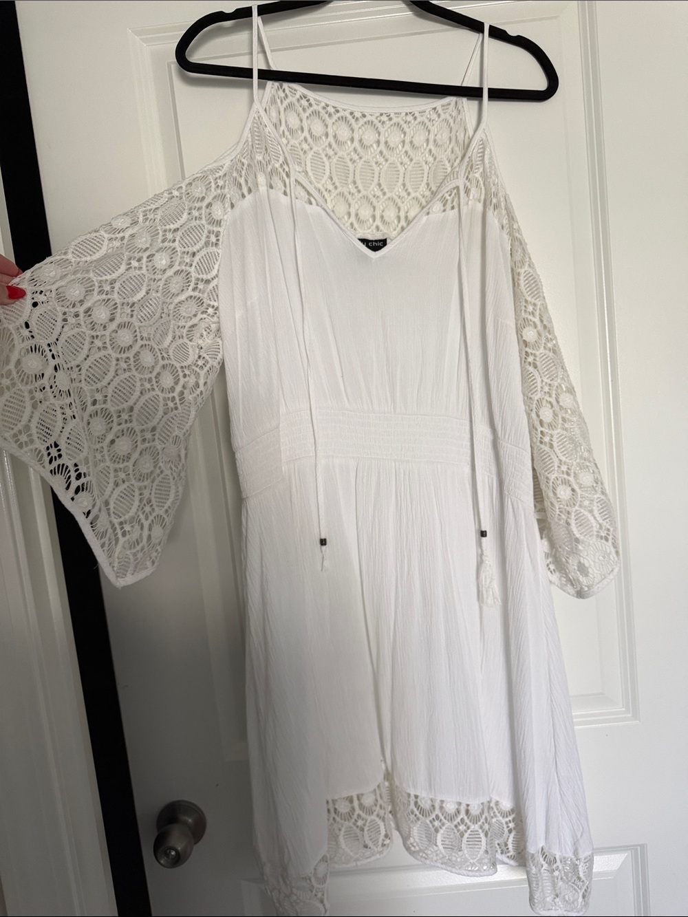 City Chic White Crochet Cold-Shoulder Dress